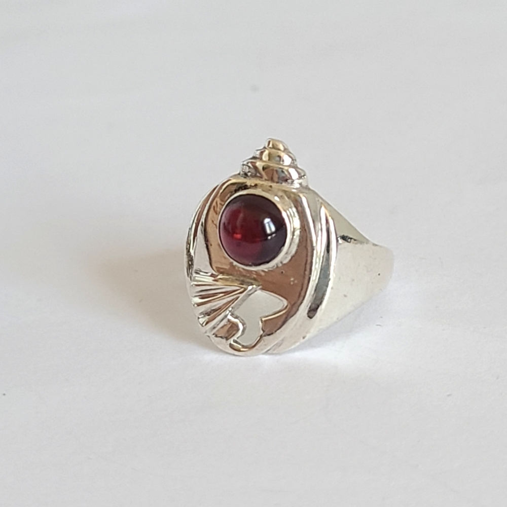 Vintage Boho Unique Weird Chunky Red Purple Cabochon Stone Sterling Silver Ring